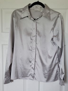 Worthington Silver Satin Button-Front Women's Shirt